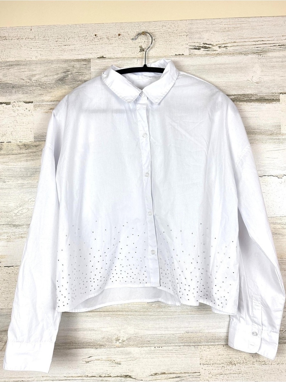 Rebecca Minkoff White Button-Down Shirt with Hem Studs